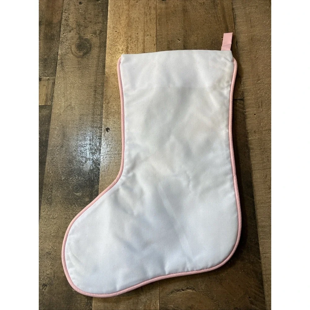 LITTLE GIRLS PINK & White 1st Christmas STOCKING Memory Stocking Vintage New‎